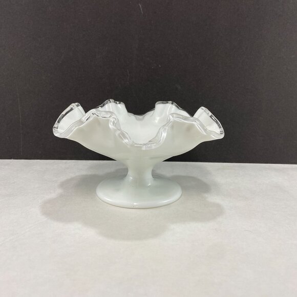 Vintage Fenton Silver Crest Milk Glass Pedestal Bowl Candy Dish 7 Inch - Picture 3 of 8